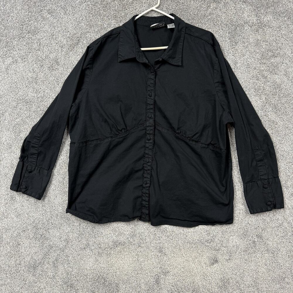VTG 90s Fashion Bug Button Up Shirt Womens 30/32 Plus Black Stretch Office Siren